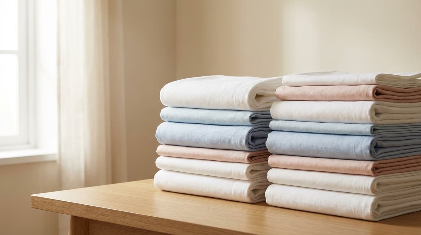 Organized laundry room with storage bins and folded linens
