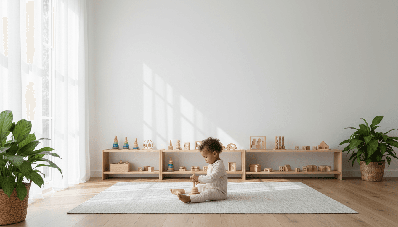 Tidy playroom with toys sorted into labeled bins